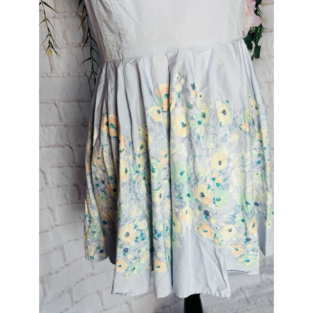 LC Lauren Conrad Blue Floral Fit Flare Dress Cottagecore Fairy Sz 14 - Picture 6 of 10